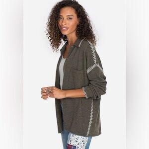 Johnny Was Whipstitch Shirtigan Cardigan 100% Cashmere Gray Size Small